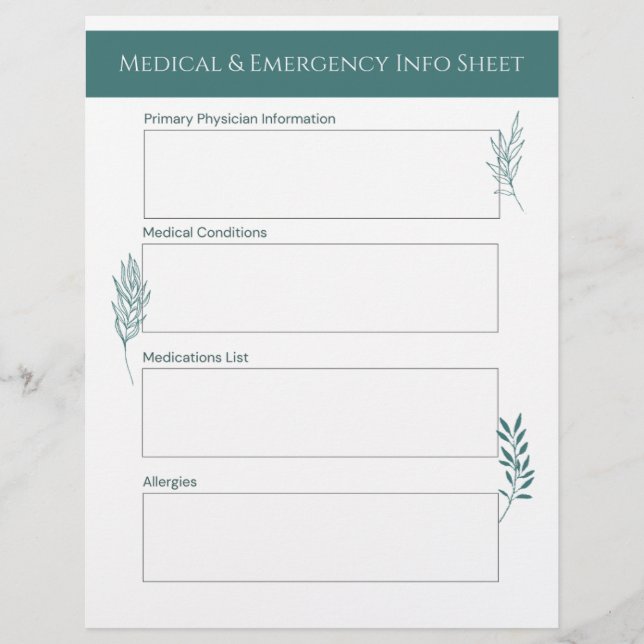 Papel Timbrado Medical & Emergency Info Sheet (Frente)