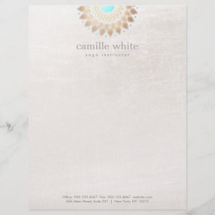 Papel Timbrado Medicina Natural Lotus Mandala, Dourada Elegante