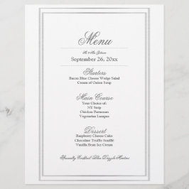 Papel Timbrado Menu Janto de Casamento de Fronteira de Prata Eleg
