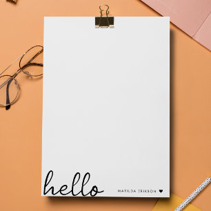 Papel Timbrado Minimal Hello   Modern Heart Clean Simple White