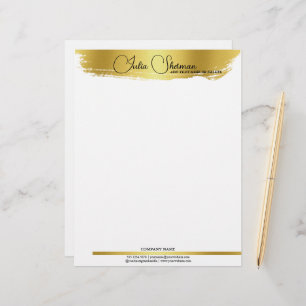 Papel Timbrado Minimalista de Script Moderno de Chic Preto Dourad