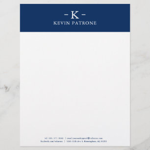 Papel Timbrado Minimalística Elegante de Marinho Azul e Branco
