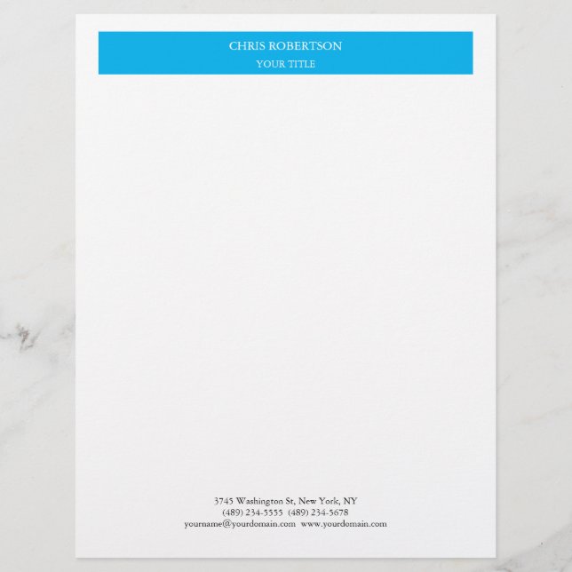 Papel Timbrado Mínimo do céu profissional moderno branco azul (Frente)