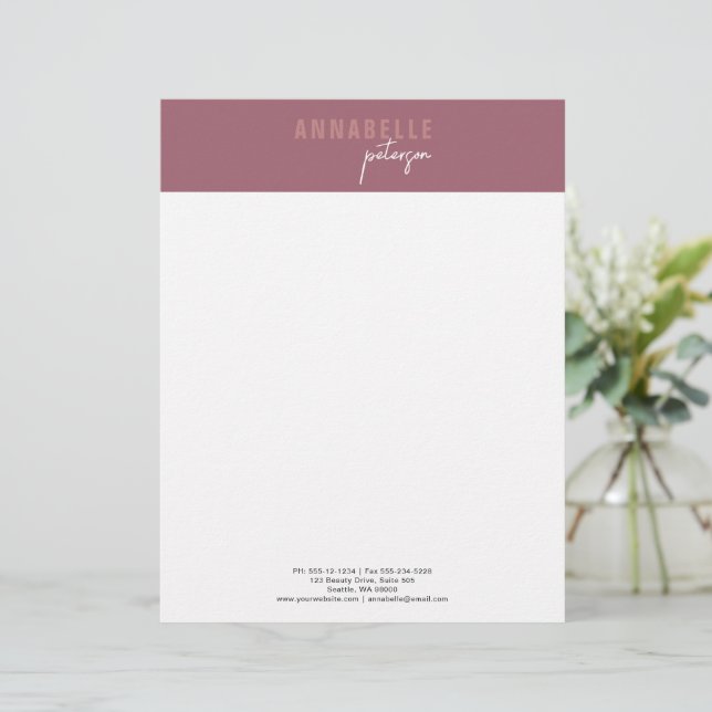 Papel Timbrado Mínimo moderno Rosa profissional com empoeiramento (Em pé/Frente)