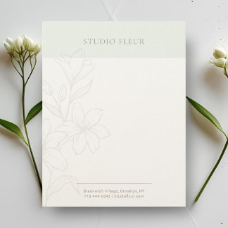 Papel Timbrado Mint & White | Chic Mínimo Letreiro Floral