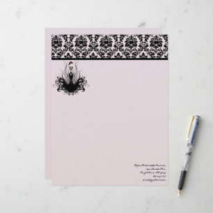 Papel Timbrado Moda Diva 3 Framboesa Rosa Monograma Damasco
