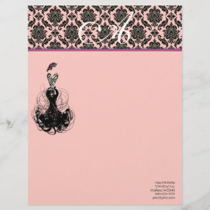 Papel Timbrado Moda Diva Rosa Framboesa Rosa Monograma Damasco