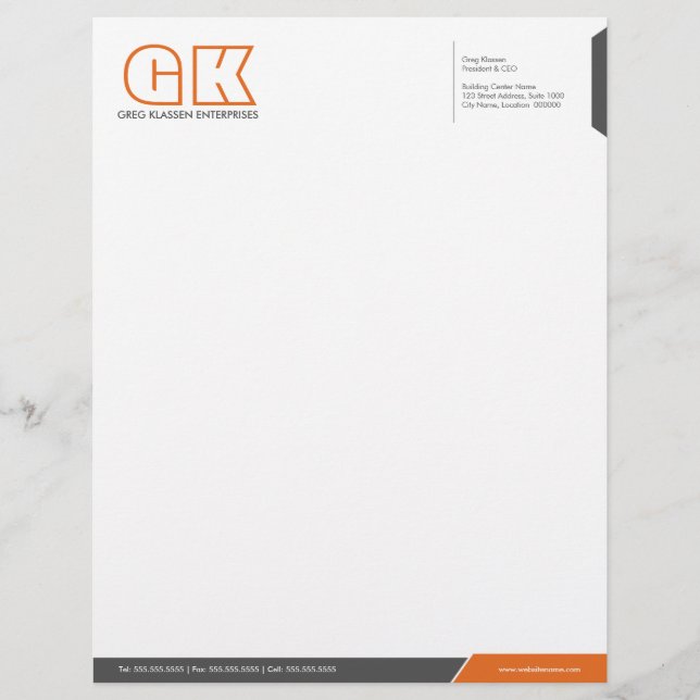 Papel Timbrado Modelo de Cabeçalho de Carta Cinza e Laranja Profi (Frente)