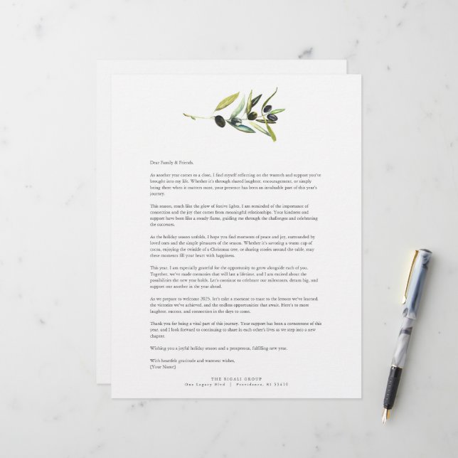 Papel Timbrado Modelo de Margem de Oliva de Aquarela (Frente/Verso In Situ)