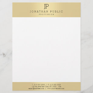 Papel Timbrado Modelo de Monograma Elegante Branco Dourado de Cor