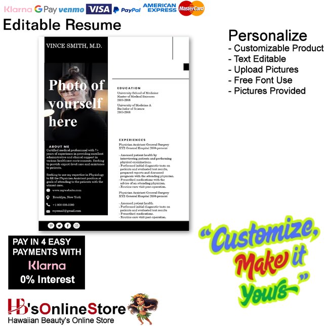 Papel Timbrado Modelo de retomada personalizável com a foto 3 (Customizable Resume Template with Photo Letterhead 3.)