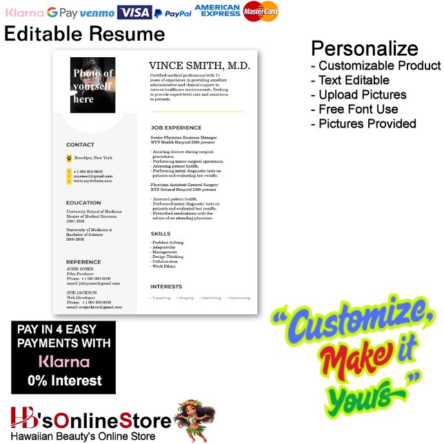 Papel Timbrado Modelo de retomada personalizável com foto 4 (Customizable Resume Template with Photo Letterhead 4.)