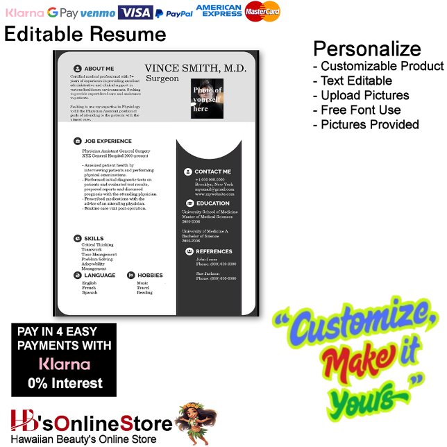Papel Timbrado Modelo de Retomar Personalizável com Foto 12 (Customizable Resume Template with Photo Letterhead 12.
)