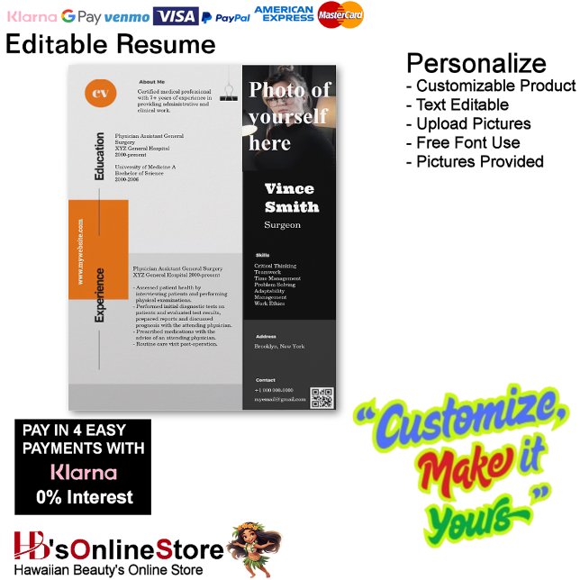 Papel Timbrado Modelo de Retomar Personalizável com Foto 16 (Customizable Resume Template with Photo Letterhead 16.)