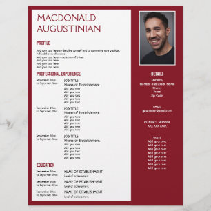 Papel Timbrado MODELO de REUME Moderno - Foto personalizável BURG