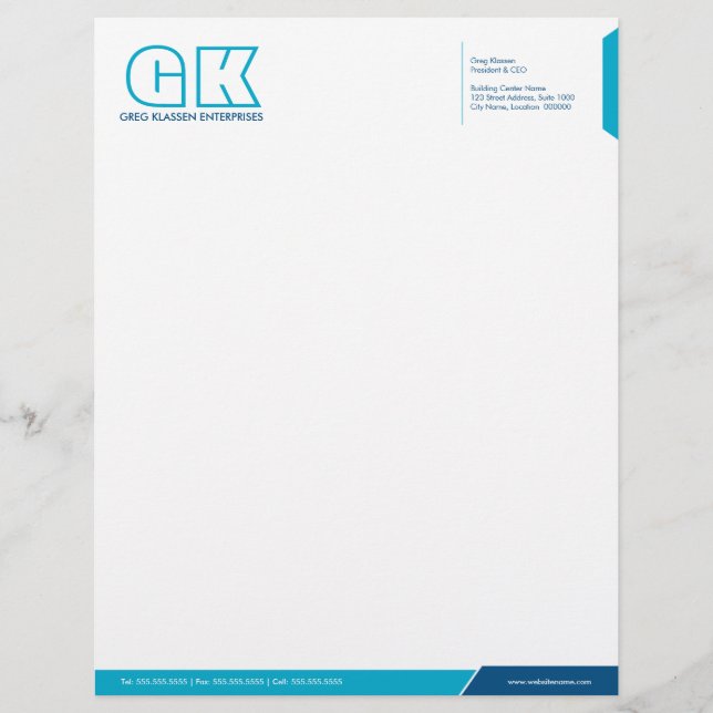 Papel Timbrado Modelo Letterhead Azul Profissional e Teto (Frente)