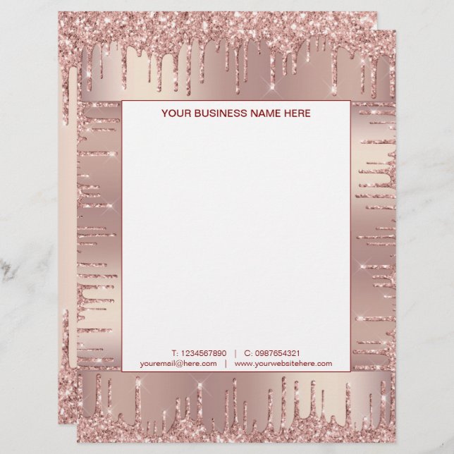 Papel Timbrado Modelo Letterhead para Empresas com Glitter Dourad (Frente/Verso)