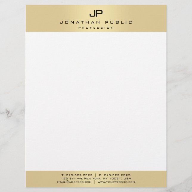 Papel Timbrado Modelo moderno de monograma personalizado dourado  (Frente)
