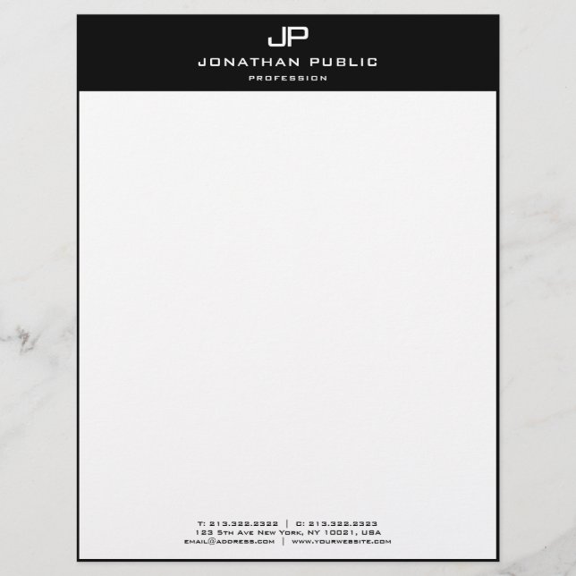 Papel Timbrado Modelo Moderno - Monograma Branco Branco Elegante (Frente)