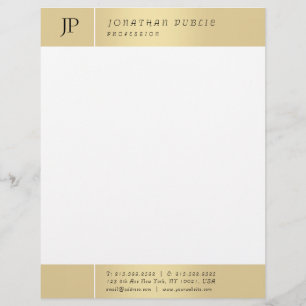 Papel Timbrado Modelo Moderno Monograma, Elegante Branco Dourado