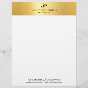 Papel Timbrado Modelo Simples de Monograma Moderno Branco Dourado
