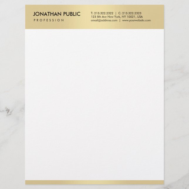 Papel Timbrado Modelo Simples Elegante Moderno Branco Dourado (Frente)