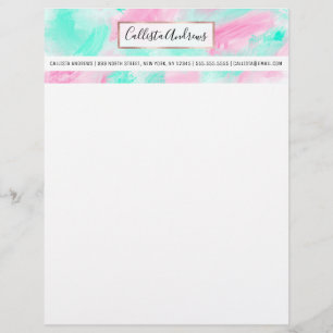 Papel Timbrado Modern Artsy Neon Pink Teal Abstrato Paint