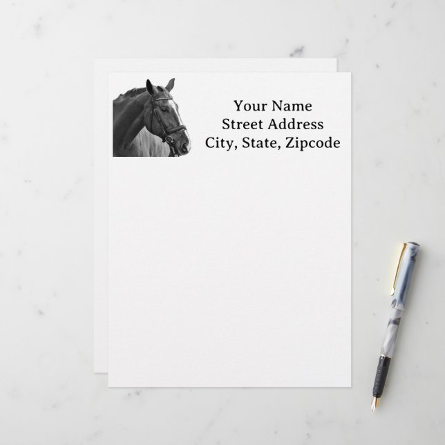 Papel Timbrado Modern Black and White Horse (Frente/Verso In Situ)