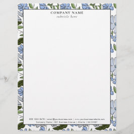 Papel Timbrado Modern Blue Floral Pattern Company Name Details