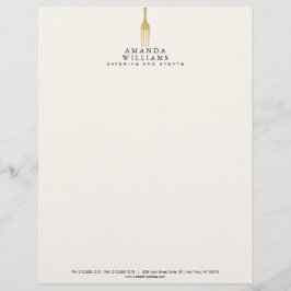 Papel Timbrado Modern Faux Gold Fork Catering Logo Ivory