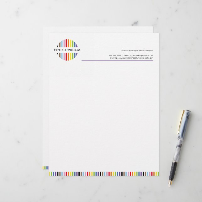 Papel Timbrado MODERN MINIMAL stripe logo rainbow pride LGBTQ (Frente/Verso In Situ)