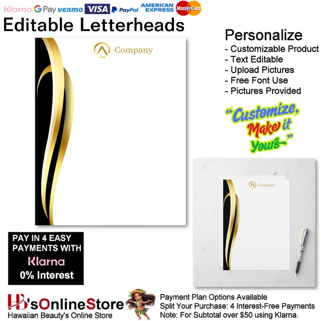 Papel Timbrado Modern Minimalist Company Gold Black White  (Modern Minimalist Company Gold Black White Letterhead.)