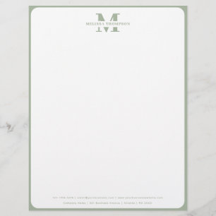Papel Timbrado Modern Sage Green Monogrammed