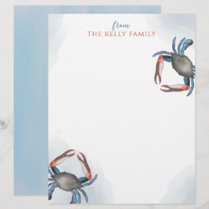 Papel Timbrado Moderno Elegante Caranguejo Azul Minimalista Aquar