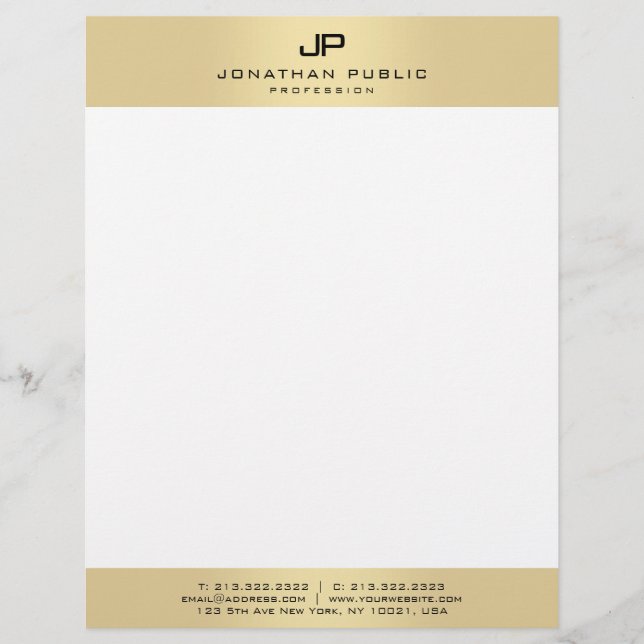Papel Timbrado Moderno Simples Monograma Dourado E Branco Elegant (Frente)