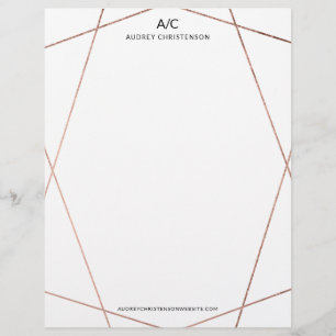 Papel Timbrado Moldura geométrica rosa de ouro moderna e elegant