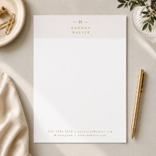 Papel Timbrado Monogram Gold Gray   Minimalist Elegant Modern