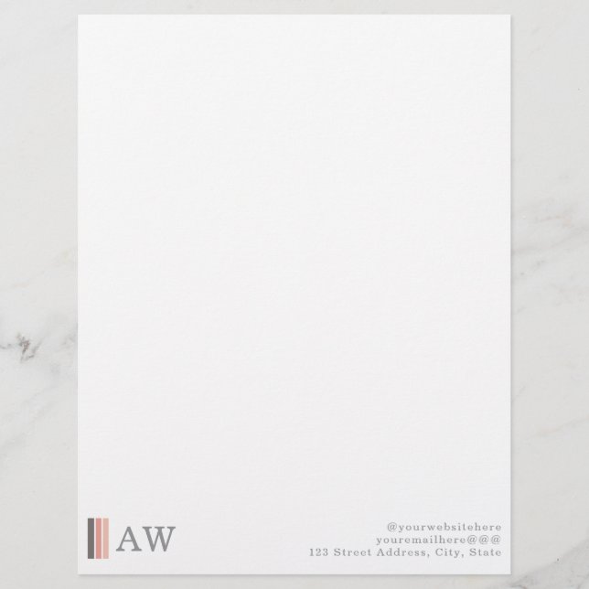 Papel Timbrado Monogram Minimalist Modern Pink, Grey & Rose Sand (Frente)