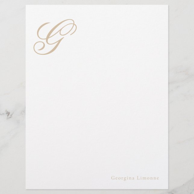 Papel Timbrado Monograma Bege Elegant Script (Frente)