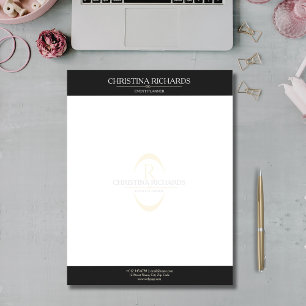 Papel Timbrado Monograma Black White Modern Elegant Business