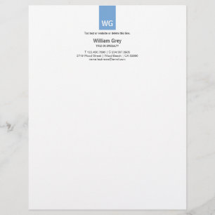 Papel Timbrado Monograma Branco Cor de Letra Superior Azul Modern