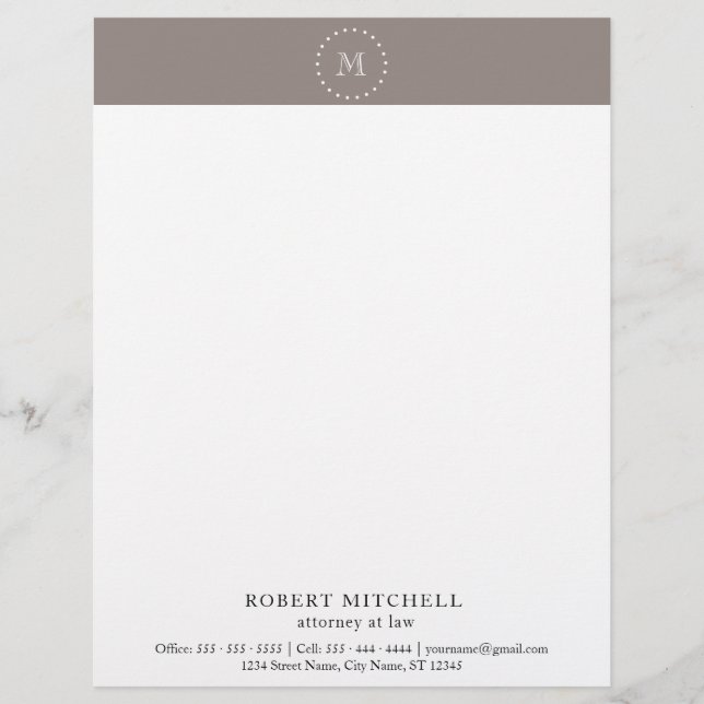 Papel Timbrado Monograma Brown Elegante Letterhead Profissional (Frente)