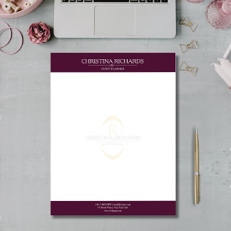 Papel Timbrado Monograma Burgundy Modern Elegant Business