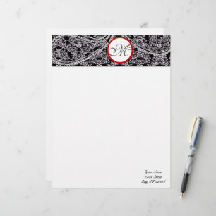 Papel Timbrado Monograma - cabeça preta e Cinza Paisley