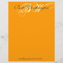 Papel Timbrado Monograma chique da rotulação da cor alaranjada