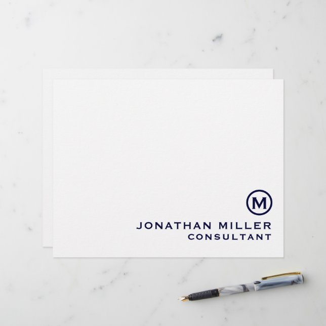 Papel Timbrado Monograma Clássico de Marinho Personalizado (Frente/Verso In Situ)