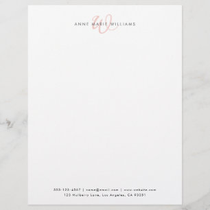 Papel Timbrado Monograma de Letra Maiúscula Rosa Bege Branco Mode