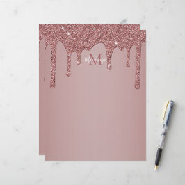 Papel Timbrado Monograma de Lixo Dourado com Rosa de Glam de luxo