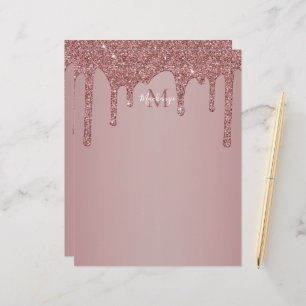 Papel Timbrado Monograma de Lixo Dourado com Rosa de Glam de luxo