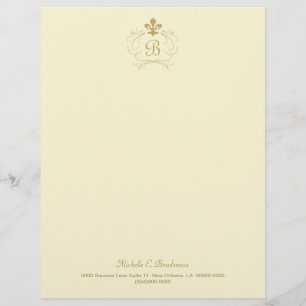 Papel Timbrado Monograma Dourado da flor de lis de Champagne